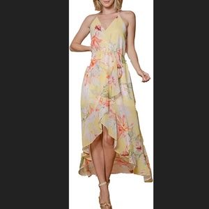 NWT $246 Lavender Brown Yellow Floral Faux Wrap Midi Dress in size Small!